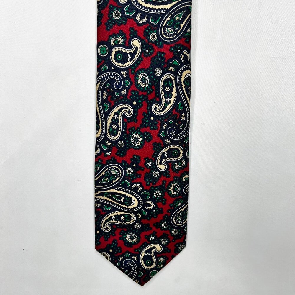 Vintage Beau Brummel Men’s Neck Tie 4” Maroon Green Beige Paisley Necktie